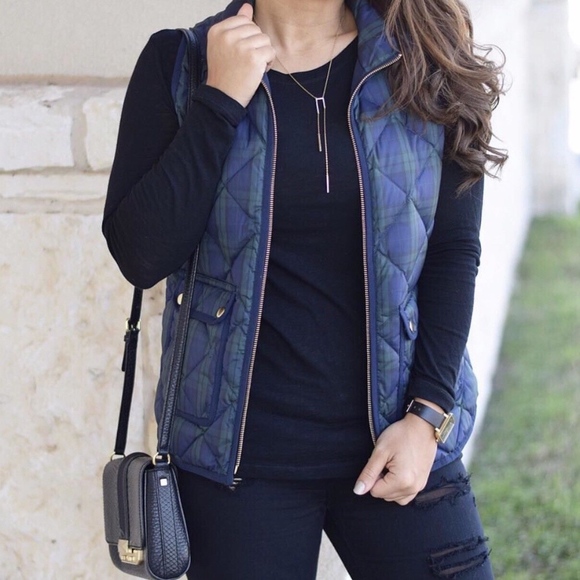 J.Crew Blue Plaid Zip Puffer Quilt Excursion Vest - Picture 4 of 8